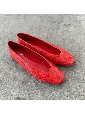 Good American Red Croc-Embossed Slip-On Ballet Flats